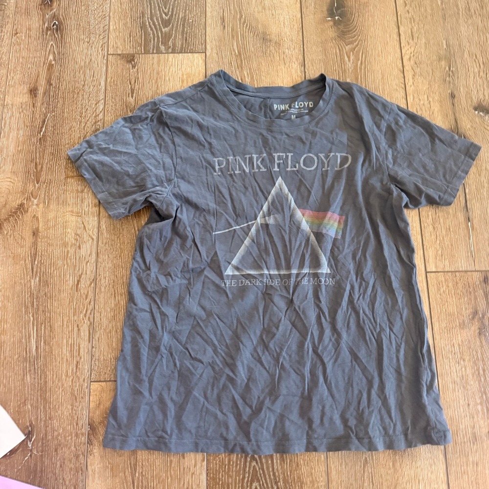 Pink Floyd womens Dark Side of the Moon T-Shirt M Grey Band Tee Concert Grunge